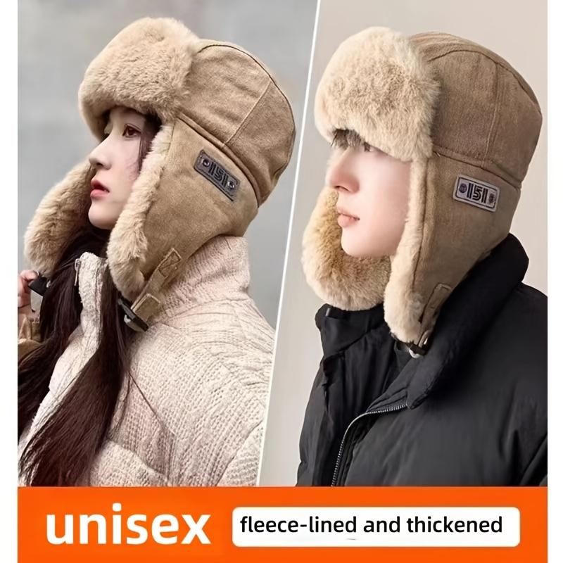 2025 1 Stück Retro Lei Feng-inspirierte Plüsch-Winter-Jagdmütze, leichte Polyester 100% Fitted Fliegermütze mit Ohrenschutz,