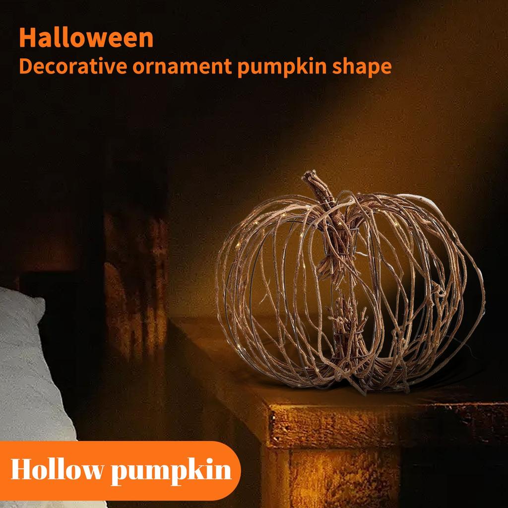 Handcrafted Hollow Wicker Pumpkin Decoration Natural Vine Material Halloween Autumn Seasonal Tabletop Accent for Home or Office Display