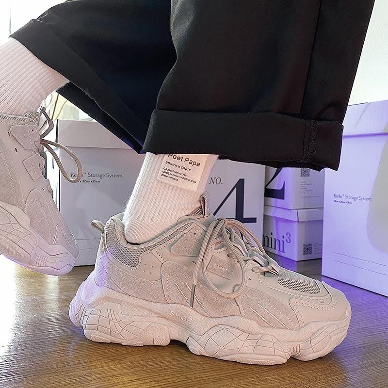 Men Winter Sneakers  Chunky Platform Lace -Up Casual Shoes Lace -Up Rubber Chunky Sneakers Wedge Heel Shoes Dad