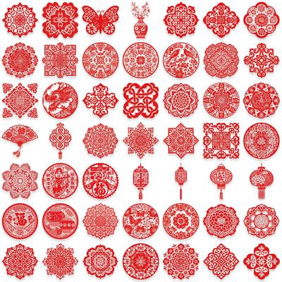 50 Spring Festival Window Grille Stickers Pack Waterproof Transparent PET Manual New Year Material Decorative Guitar Notebook