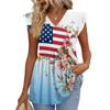 Women’s V Neck Short Sleeve Tunic Top with Flag and Floral Print Loose Fit Soft Fabric Casual Blouse for Summer