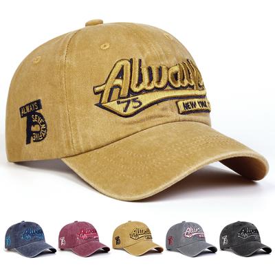 Bonés de Basebol Lavados Bordados com Letras Always75 Unissexo Primavera Outono Outdoor Ajustáveis Casuais Chapéu de Pai Chapéu de Sol