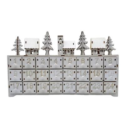 24-Tage Holz-Weihnachts-Adventskalender mit LED-Lichtern Stilvolle Feiertage Heimdekoration Festival Schreibtischschmuck