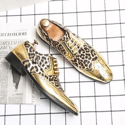 Nou Trend Britanic Pantofi Bărbați Vârf Ascuțit Patchwork Piele Imprimeu Leopard Masculin Aurii Argintii Pantofi Formali pentru Nuntă