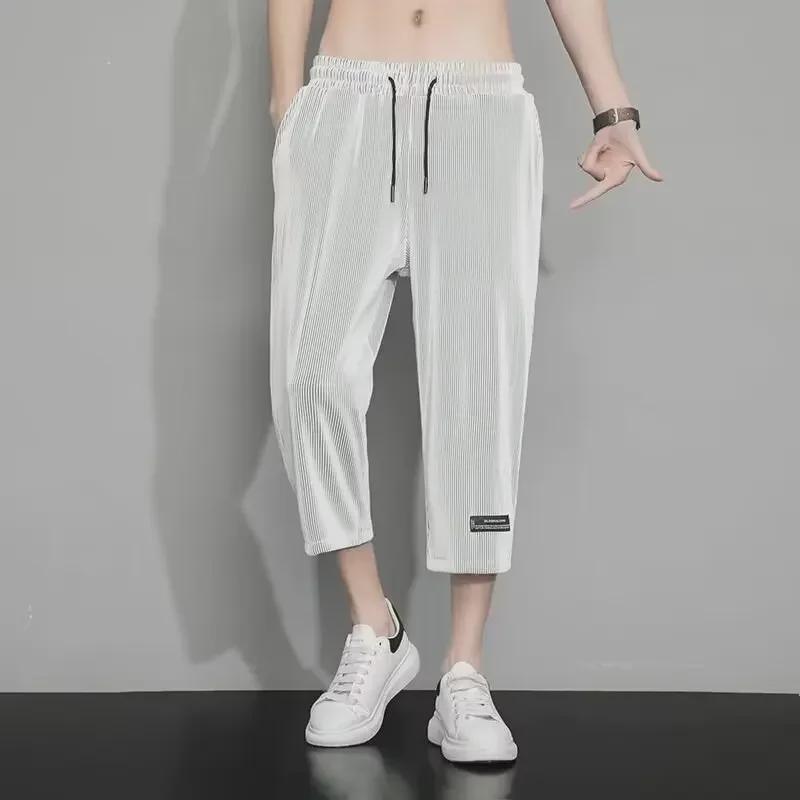 Men's Stretch Nylon-Spandex Casual Pants - Autumn New, High-End, Straight, Striped, Loose-Fit, Trendy Sports Trousers