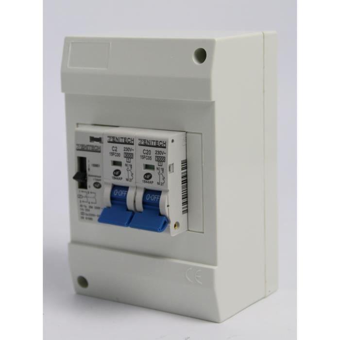 Coffret chauffe-eau ZENITECH pré-équipé muni d'un disjoncteur 2A+20A et 1 contacteur jour/nuit