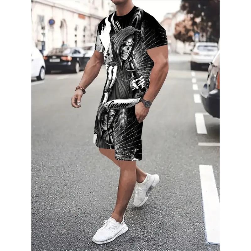 Breathable Men's Sports T-shirt Shorts Set Outdoor Quick-drying Basketball Football Short Sleeve Tee Drawstring Shorts Clothing