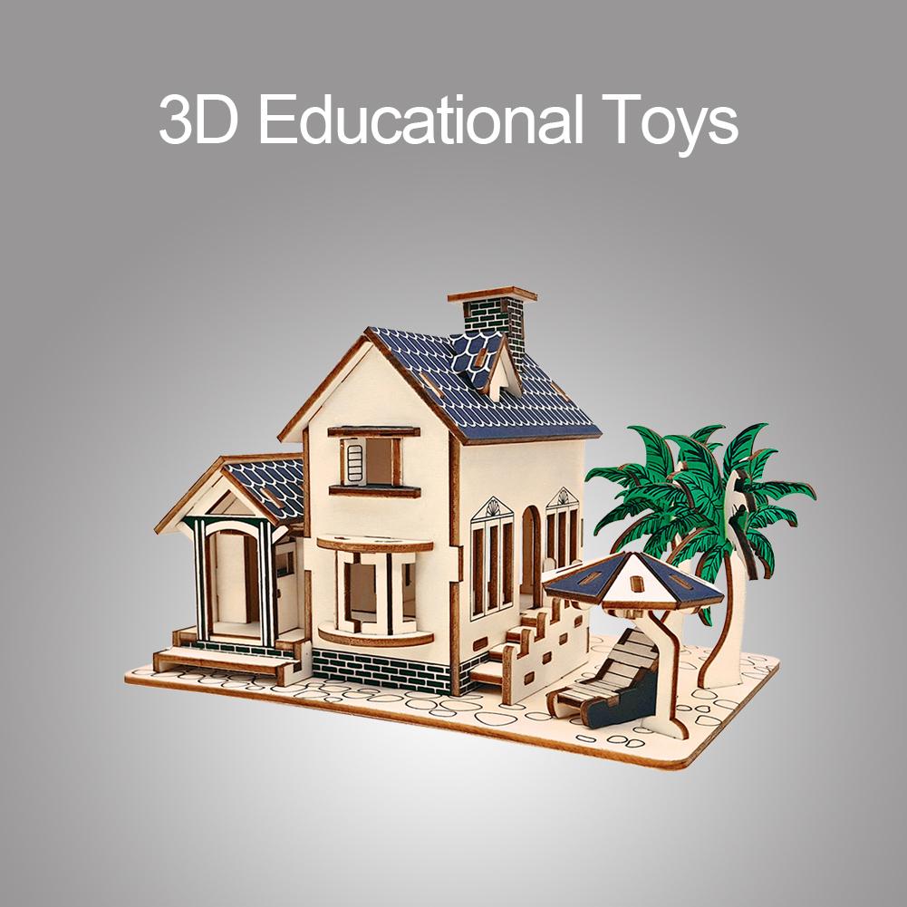 Wooden 3D Jigsaw Villa Building House Model Puzzle Toy for Kid Child Educational Toys