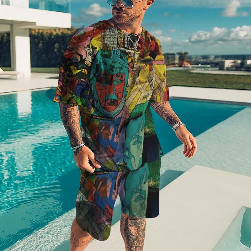 3D Printing Oversized Leisure Mens T Shirts Shorts Suit Three-Dimensional Graphic Retro Style O-NeckComfortable Breathable
