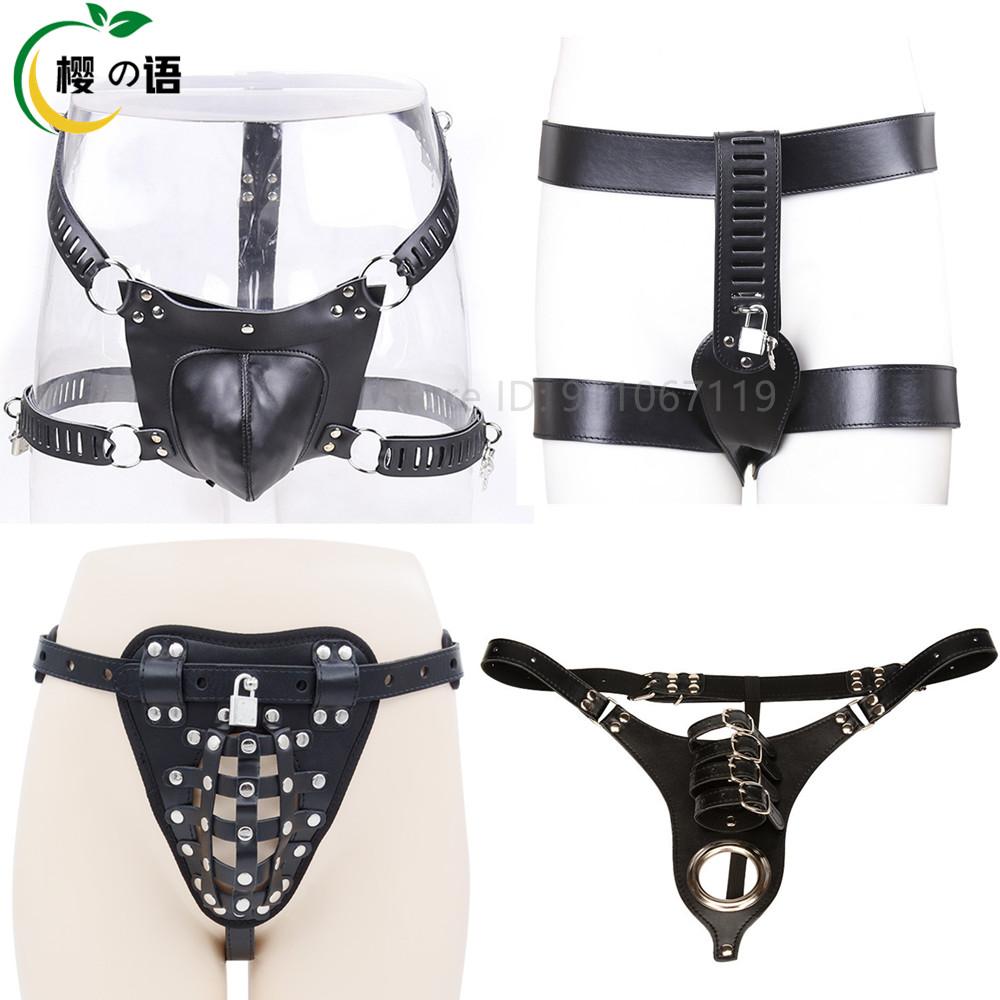 BDSM PU Leather Male Chastity Belt Device Pants Underwear Lock Penis Rings Bondage Erotic Sex Toys for Men Women 18+ Adult Games