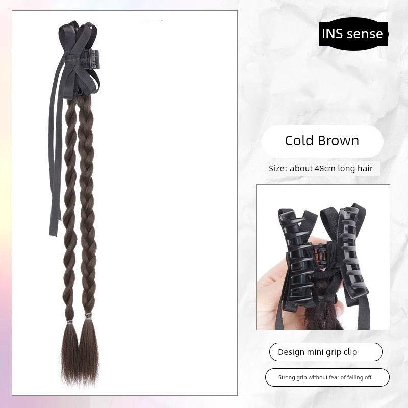 

False Braids Women s Grip Ponytail Style Ribbon Double Twist Braid Hair Accessories Low Tie New Chinese Style False Braids Cute Ponytail Bows streamer two-strand braid-cold Brown (single)