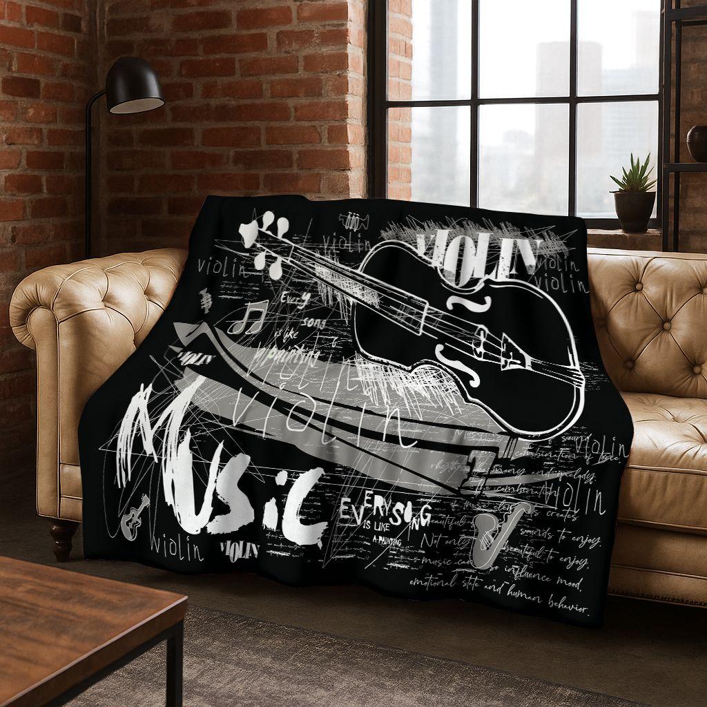 Tanzende Musik Musikalische Note Instrument Cartoon Flanell Decke, Gemütliche Weiche Überwurfdecke für Zuhause Schlafzimmer Bett Sofa Abdeckung Geschenk Kind