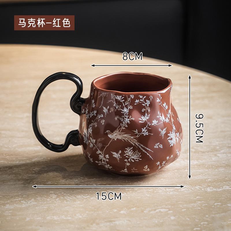 

Flower Ceramic Cup Irregularly Wrinkled Handmade Abstract Coffee Mug Circular Handle Busy Afternoon Tea Mugs Coffee Cups 201-300ml красный