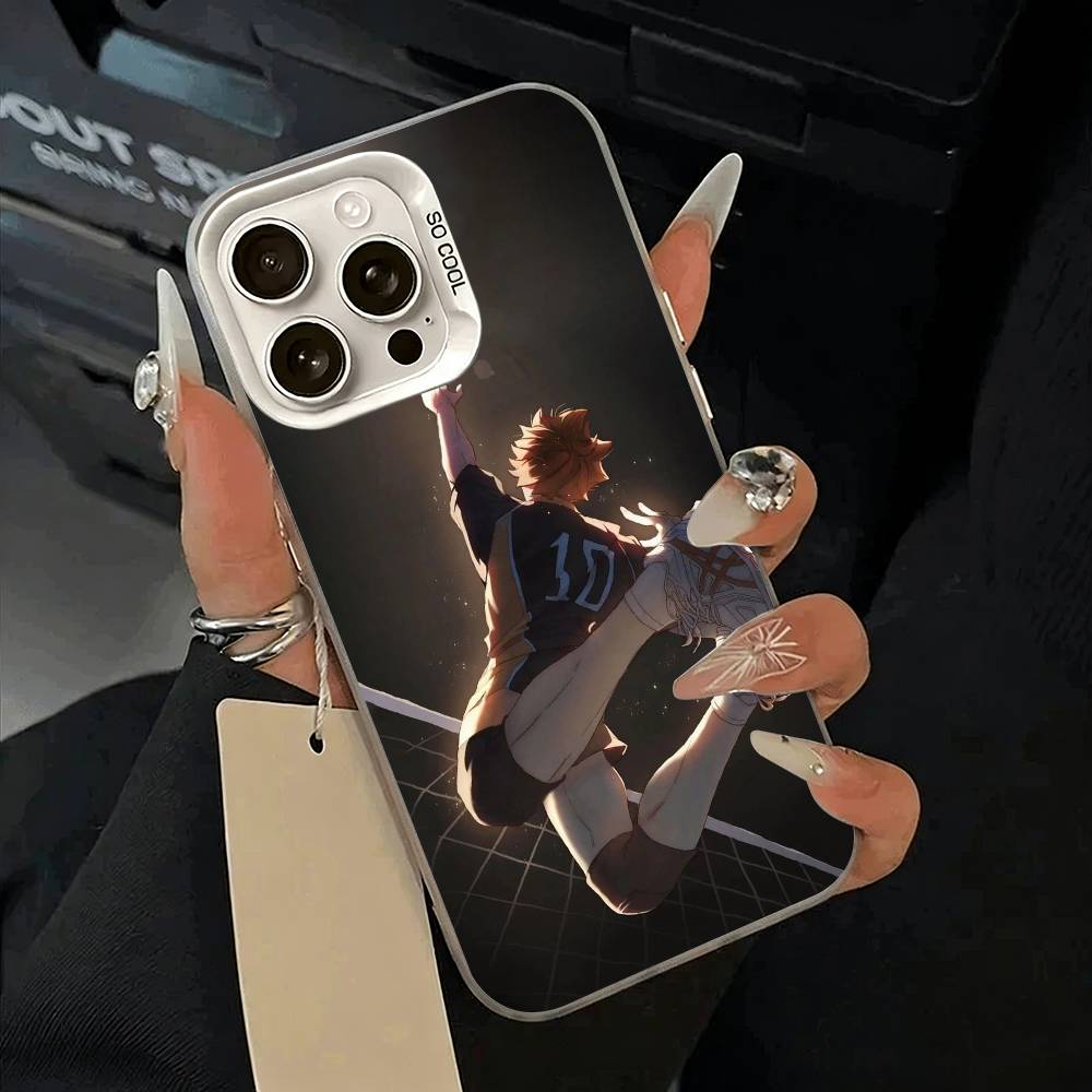 Shonen anime-H-Haikyu Phone Case For iPhone 11 12 13 14 15 16Pro Max Plus white Sliver  Phone Cover