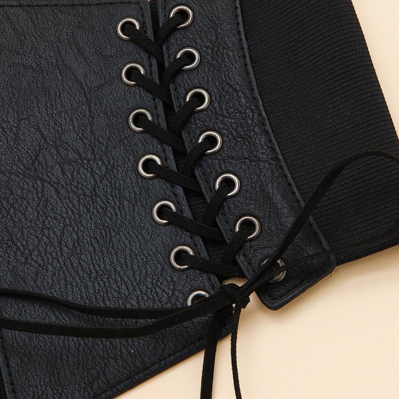 Fashion PU Leather Wide Belt Corset Lady Women Black Slim Body Front Zipper Bandage Waistband Elastic Decor Dress Suit Straps
