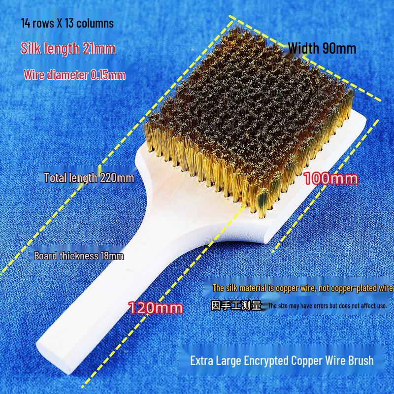 Copper Wire Brush with Wooden Handle for Fine Derusting, Deburring, Polishing, and Grinding