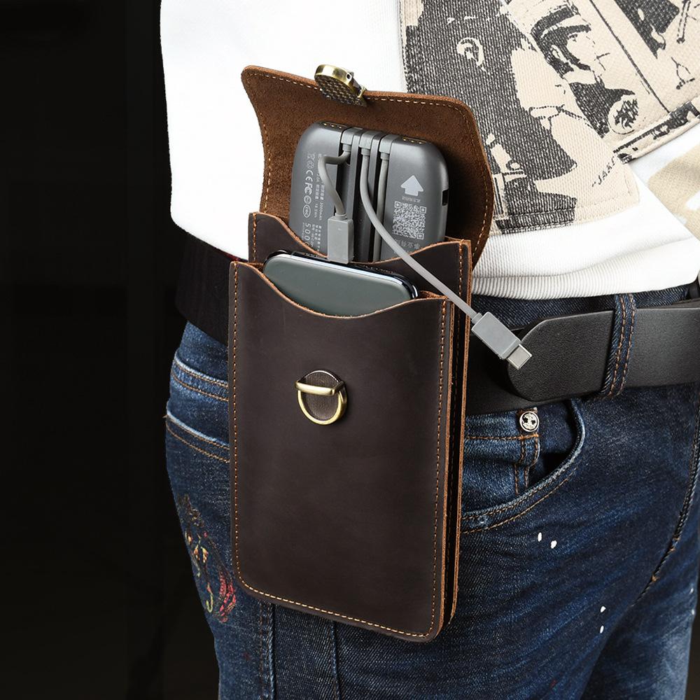 Genuine Leather Waist Bag, Top Layer Cowhide Leather Belt, Mobile Phone Bag, Outdoor Work Waist Hanging Bag, Lightweight Cowhide Leather Bag