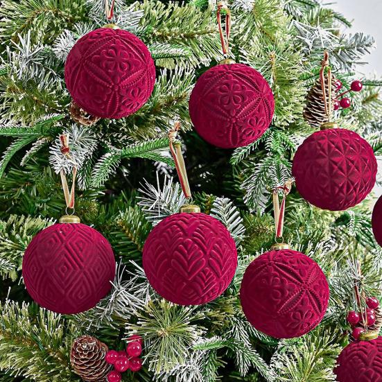 9Pcs Velvet Christmas Ball Ornaments Retro Shatterproof Baubles Elegant Winter Holiday Decorations for Home Indoor Outdoor Celebration