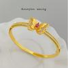 Gold-Plated Ruby Diamond Butterfly Bangle Bracelet - Women's Luxury Fashion Jewelry