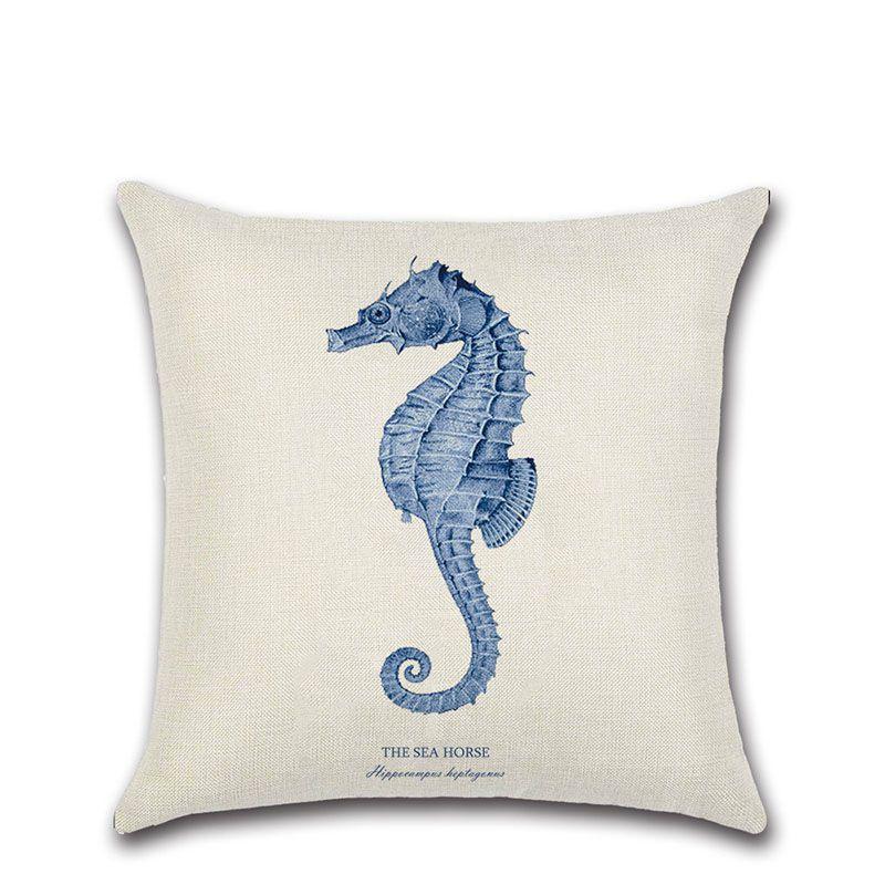 Premium Quality Flax Throw Pillow Case With Marine Organism Patterns For Home Decor