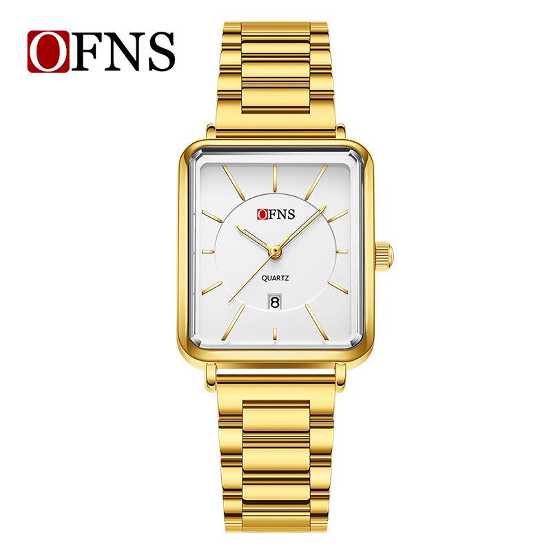 OFNS Women's Retro Square Watch – French Design, Simple Bar Markers, Business Style, Calendar, Waterproof, Quartz Movement.