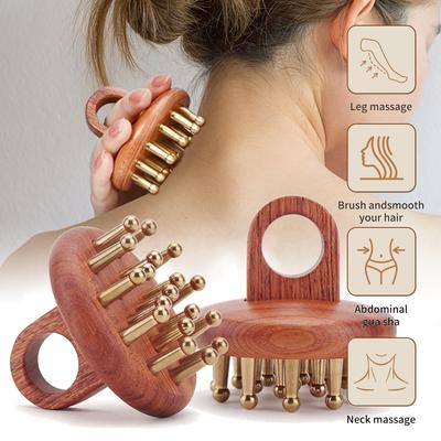 Meridian Massage Comb Head Gua Sha Massage Tool Copper Wood Therapy Massage Comb Blood Circulation Scraping Massager Anti-static