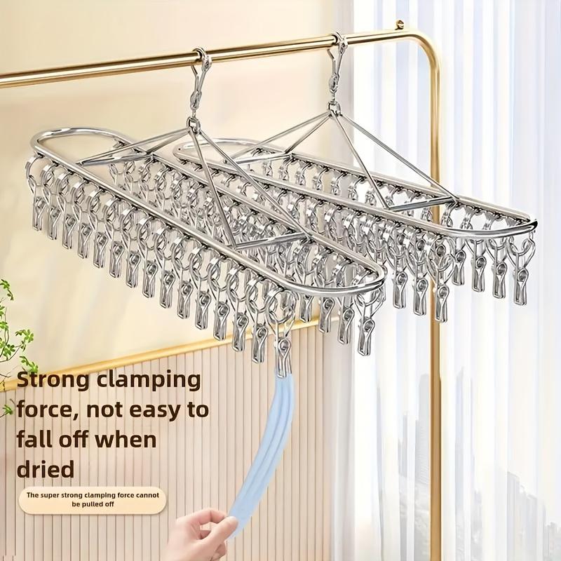 A Windproof And Non-Slip Balcony Clothes Drying Rack Designed to Save Space, Featuring 30 Clips, Suitable for Apartments And Terraces
