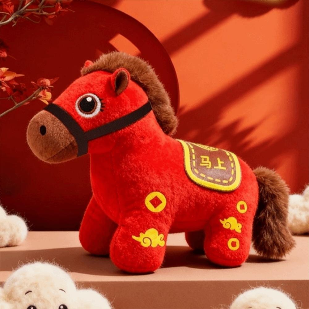 Red Horse Plush Toys Letter Print Zodiac Pony Figurine Good Luck New Year Mascot Chinese New Year