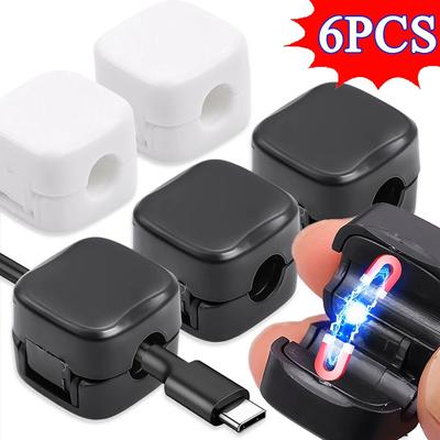 6Pcs Magnetic Cable Organizers Cable Clips Smooth Adjustable Cord Holders Under Desk Wire Keeper Home Storage Tools
