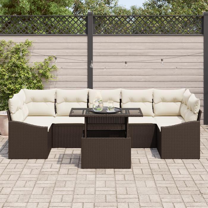 VidaXL Ensemble de Canapés de Jardin 8 Pièces avec Coussins Marron en Rattan Poly 3357691