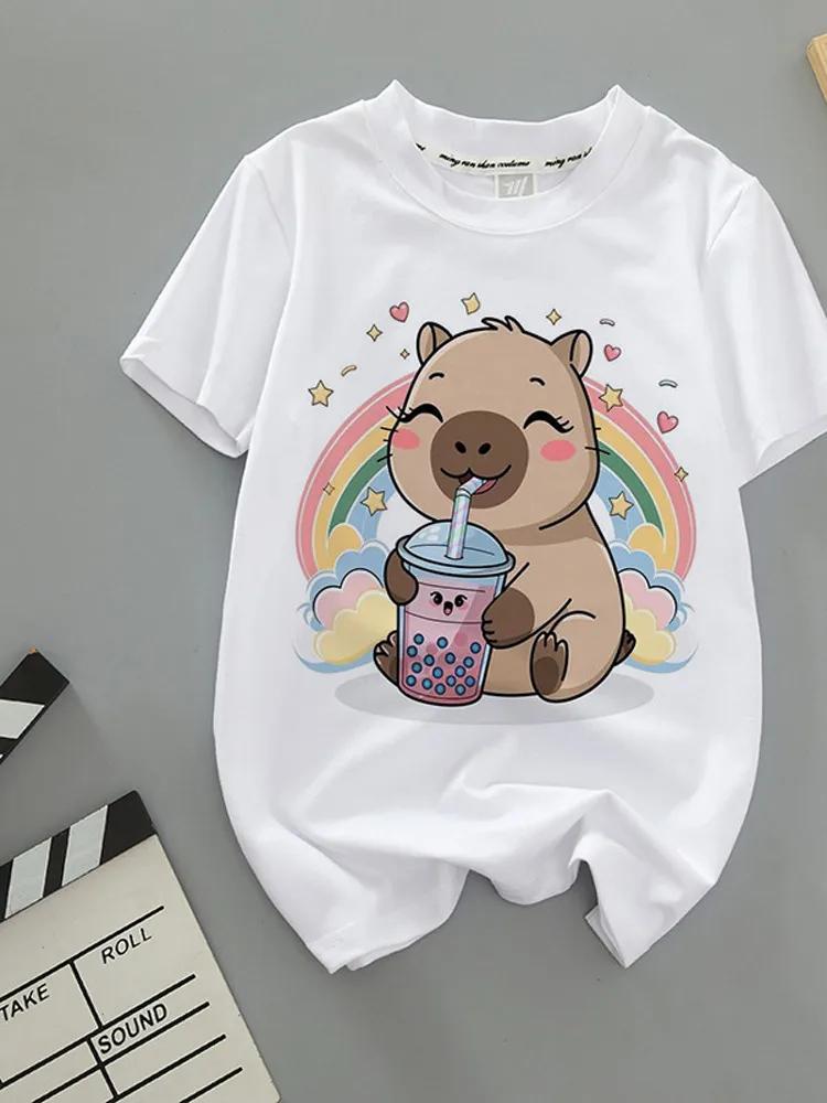 2026 New Cartoon Capybara Summer Children's Wear Short-sleeved Capybara Round-neck Parent-child T-shirt