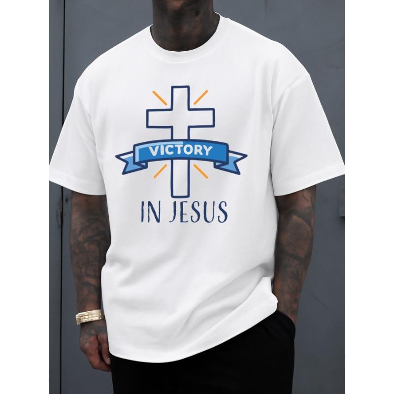 

European sizes Victory in Cross Tee Men s T Shirts White Limited Edition Elegantly Wearable Year-Round Breathable Fabric, Crew Neck 4XL білий