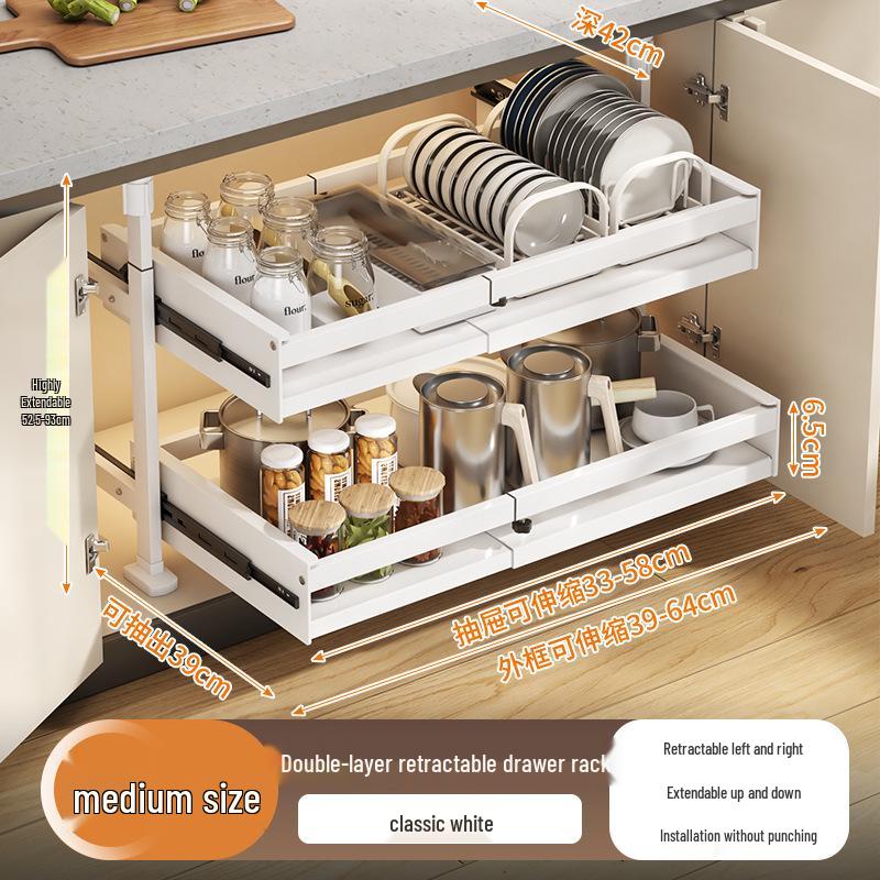 Punch-Free Under-Mount Kitchen Cabinet Pull-Out Dish & Bowl Storage Rack
