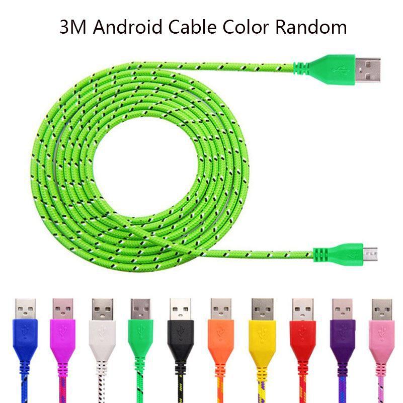 1m 3m 2m Nylon Braided Micro Usb Cable Charger For Android Iphone Phone Mobile