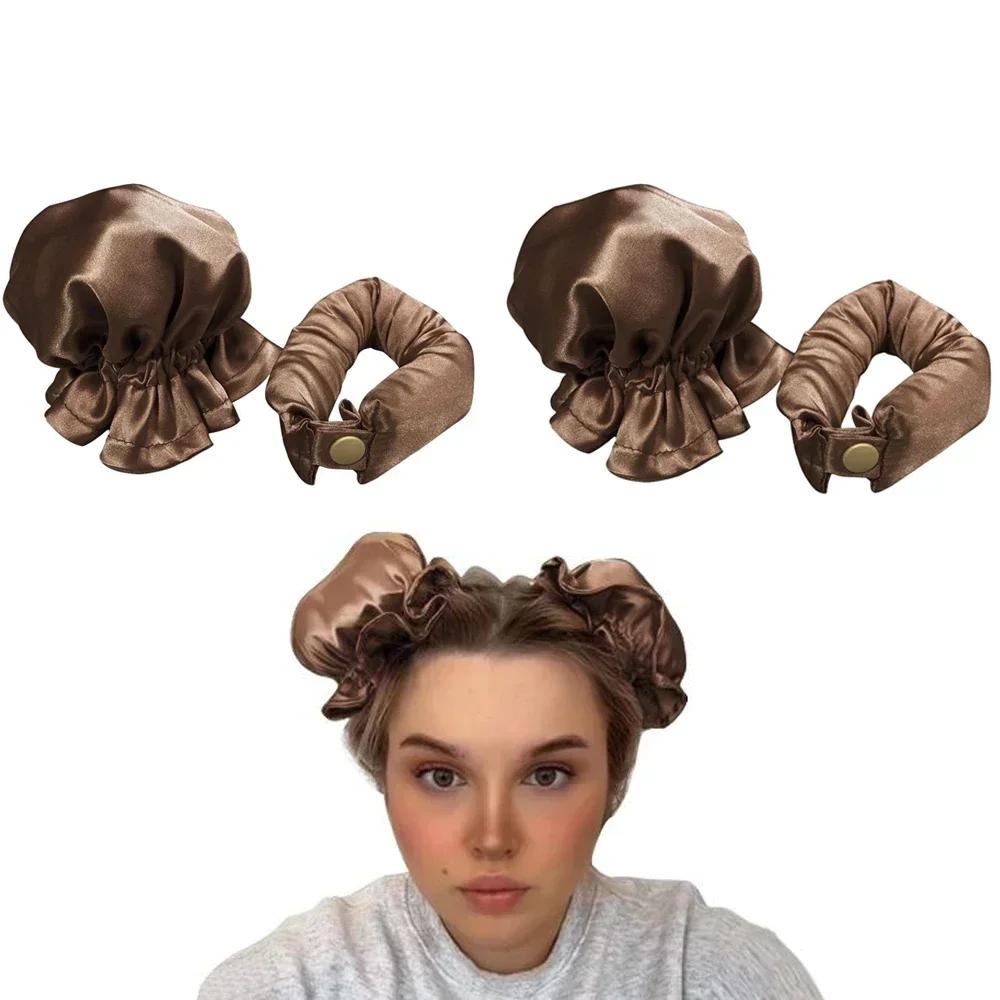 Heatless Hair Curler Satin Sleeping Cap Set No Heat Hair Rollers Curling Rod Headband Soft Curlers Lazy Curls Bonnet Night Hat