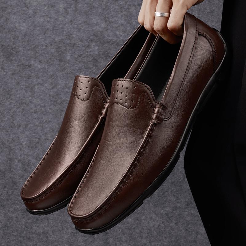 Mocassini Stringati da Uomo alla Moda in Vera Pelle Scarpe Casual Comode Slip-On da Uomo Calzature Traspiranti alla Moda Scarpe Piatte da Passeggio per Esterni