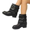 Fashion Belt Buckle Western Boots Women's Spring and Autumn New Imitation Leather Thick-soled Thick-heeled Short Boots Pleated European and American