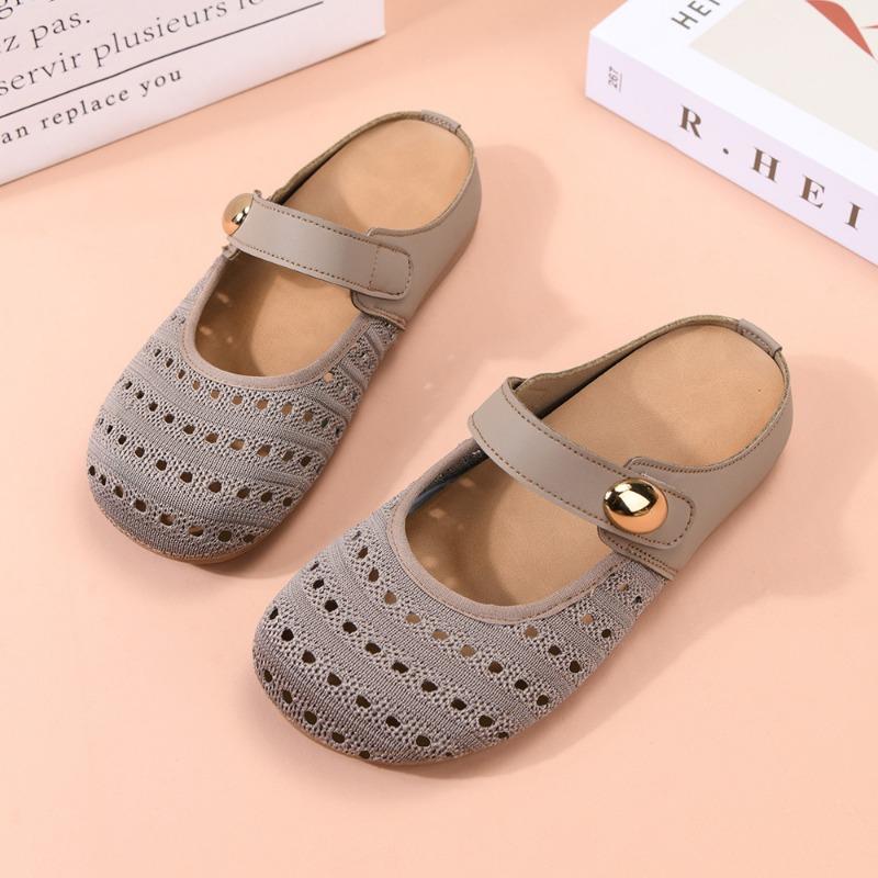 Vintage Dicke Plateau Atmungsaktive Geschlossene Zehen Halbschuhe Damen Outdoor Slip-On Sandalen
