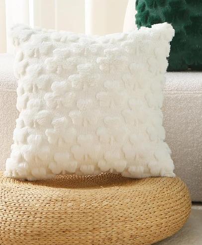 Valentine Day Heart Pillow Cover 3D Plush Embroidery Shamrock Cushion Living Room Sofa Bedding Accent Decor Throw Case