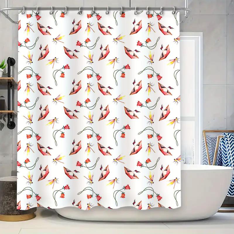 

Artistic Bird Flower Print Shower Curtain Bathroom Decor Waterproof Fabric White/Red Floral Pattern Shower Curtains For Home Dec W60H190(CM)-1 Pcs