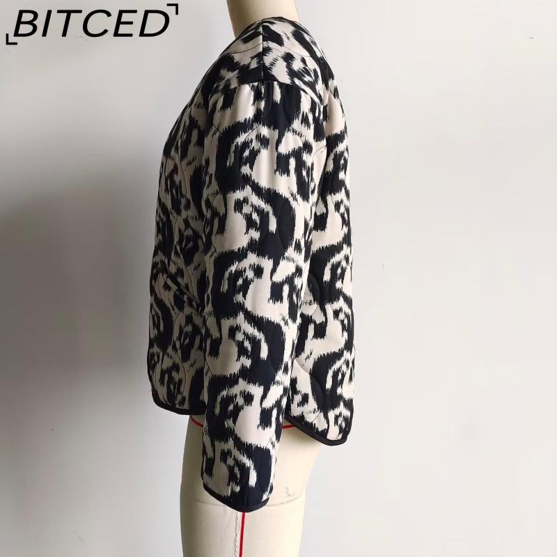 BITCED Women's Autumn/Winter Plus Size Fashion Print Quilted Cotton Jacket