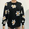 Höst Vinter Rundhals Stickad Pullover Tröja Dam Mode Söt Långärmad Lös Tröjor Dam Krysantemumtryck Varma Stickade Toppar 24638