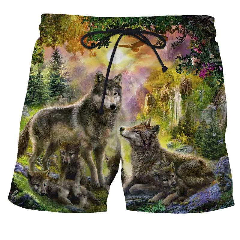 Quick Dry Bermuda Surf Swimming Shorts Animal Trunks Funny Wolf Men Summer Shorts Boxers Newest 3D Wolf Print Men Beach Shorts