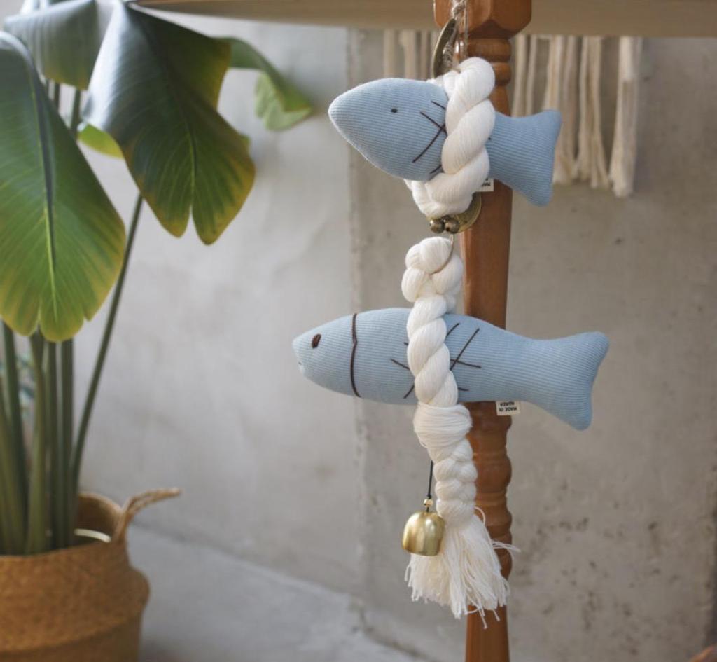 Korean Blue Myeongtae Lucky Charm Doll – Fabric Dried Pollock Ornament for Protection & Good Fortune
