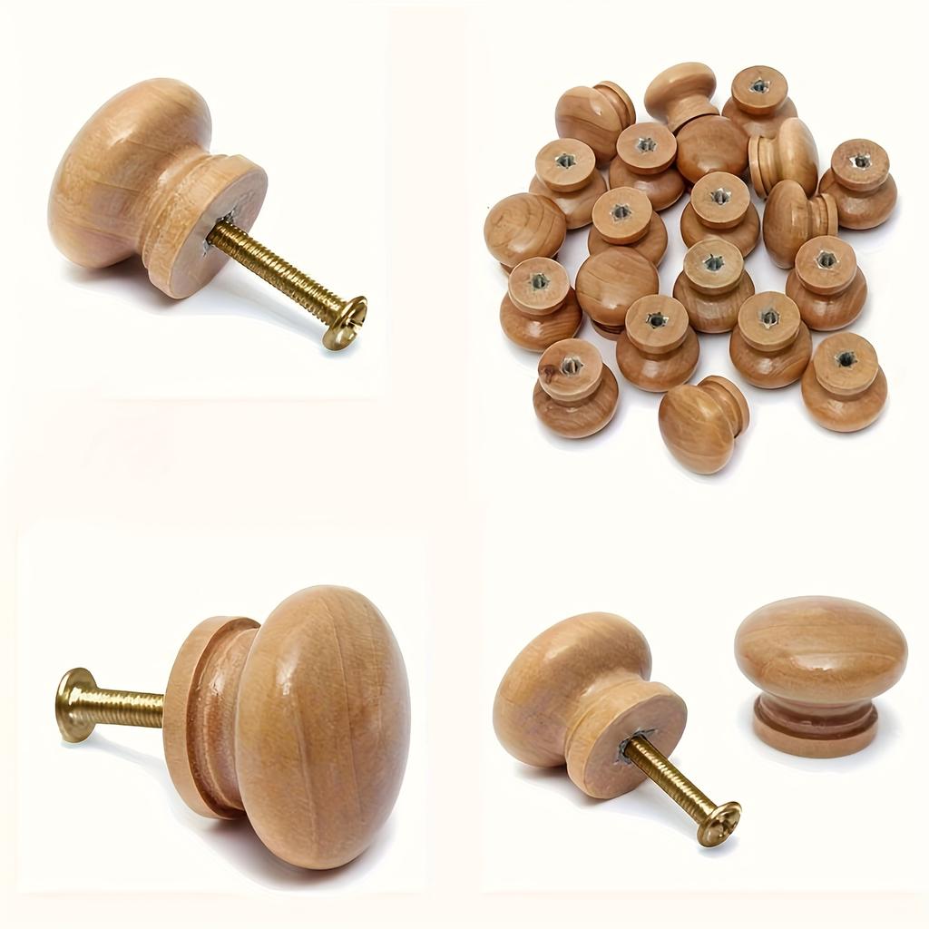 12pcs Solid Wood Handles with Screws, Suitable for Drawers, Wardrobes, and Storage Boxes - Furniture and Shoe Cabinets with Dual Hole Design