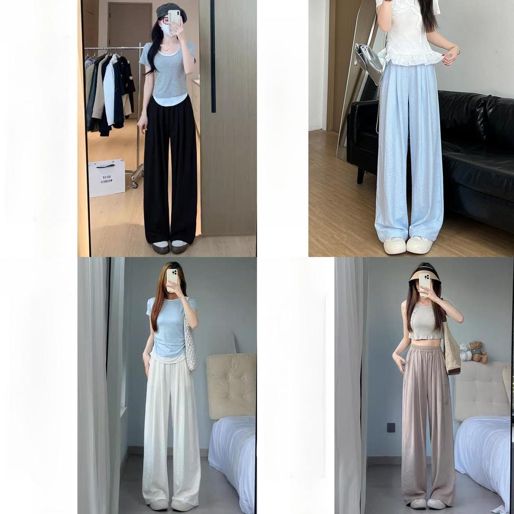 Yüksek Belli ve Geniş Paça Tasarımlı Kadınlar İçin Buz İpeği Günlük Pantolon Yazlık