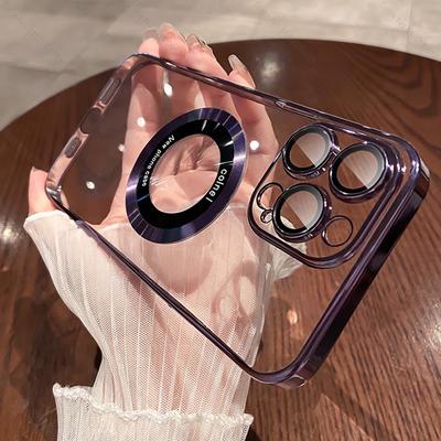 Luxus Logo Fenster Magnet Kabelloses Ladegerät Beschichtet Klar Hülle Für iPhone 16 15 14 13 12 11 Pro Max Plus Rückseite Für Magsafe