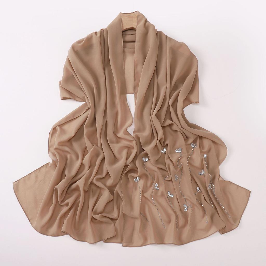 Pearl Chiffon Long Scarf With Rhinestone For African Women