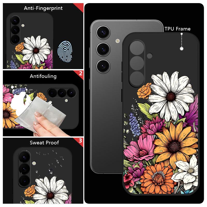 Colorful Flower Print Lanyard Phone Case For Samsung Galaxy A57 A17 A56 A16 A55 A15 A36 S25 FE S26 S24 S23 S22 Ultra Soft Cover