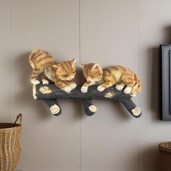 Tree Branch Cat Wall Sculpture Multi-purpose Wall Mount Simulation Cat Hanger Hook Home Living Room Bedroom Kitten Wall Art Decoration